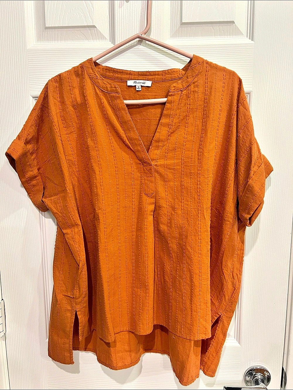 Madewell Textured Short Sleeve Tunic in Orange Size Medium